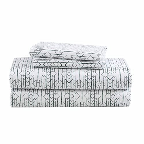 Eddie Bauer - Juego de sábanas King, Juego de Ropa de Cama de Franela de algodón, Cepillado para Mayor suavidad, decoración acogedora del hogar (Verde Silvestre, King)