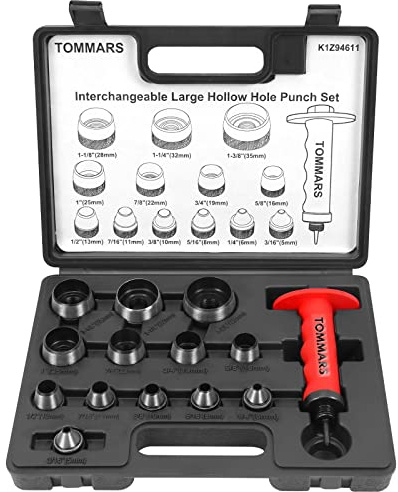 TOMMARS Hollow Punch Kit with Pin Point Punch Shaft Hole Cutter Set Gasket Punch Tools Gasket Cutter 14 PCS 5mm-35mm 3/16 to 1-3/8