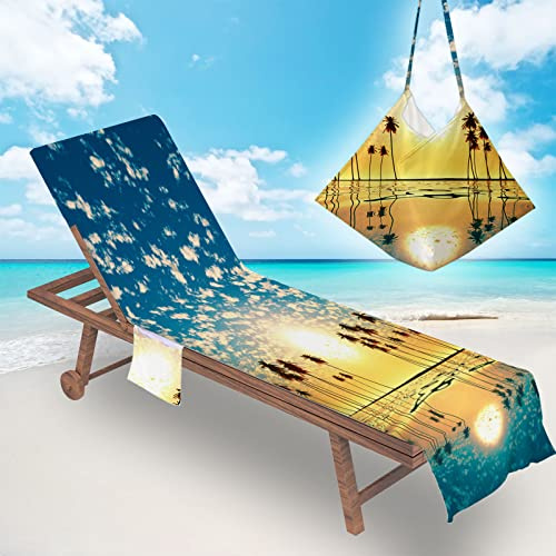 FANSU Portable Pool Beach Sun Lounger Cover Pockets, Microfiber Towel Travel Lounge Chair Cover Towels Sunbed Pockets Microfiber Towel Quick Dry Covers (75x200cm,Tropical Island 6)