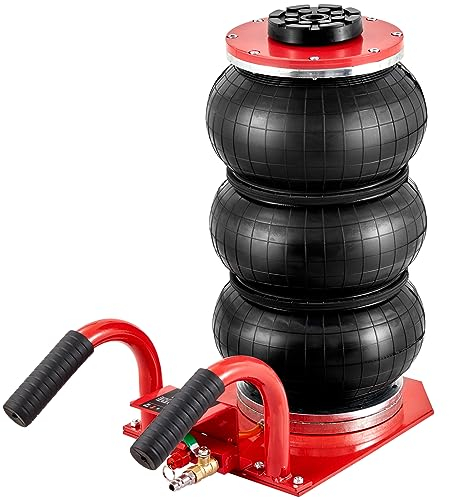 VEVOR Pneumatischer Wagenheber Triple Bag Air Jack 3 t, Dreifachbeutel-Luftheber 140-450 mm Hubhöhe Airbag-Luftwagenheber, 5 Minuten Hub Luftheber mit kurzem Griff, Wagenheber Rot Arbeitssparend