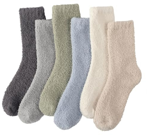 Blu Ninfee Fluffy Socks Womens 4-7, 6 Pairs Ladies Thermal Bed Cosy Socks for Women, Girls Warm Fuzzy Fleece Comfy Socks for Winter Christmas Home Sleeping