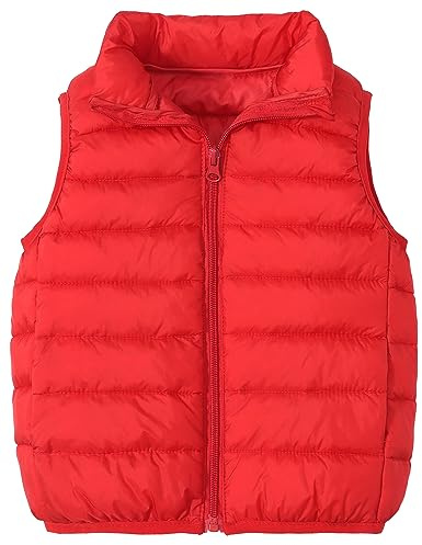 AIEOE Gilet en Duvet Sans Manches pour Filles et Garçons Unisexe Léger et Chauffant pour l'hiver Convient pour 9-10 Ans 150cm Rouge