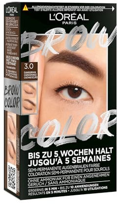 L'Oréal Paris Colorazione Semipermanente per Sopracciglia, Risultati Visibili in 5 minuti, Dura Fino a 5 Settimane, Senza Ammoniaca, Brow Color, Tonalità: 3.0 Castano Scuro