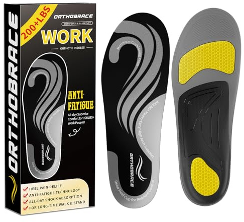Work Insoles for Standing All Day, 200+lbs Heavy Duty High Arch Support Inserts, Foot Pain Relief for Plantar Fasciitis, Anti Fatigue,Work Boot Shoe Insoles Men Women-XL(Weight Above 200 Lbs)