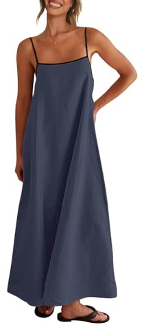 Shy Velvet Women's 2025 Summer/Fall Linen Maxi Dress Contrast Spaghetti Strap Dress Backless Casual Party Slip Dresses