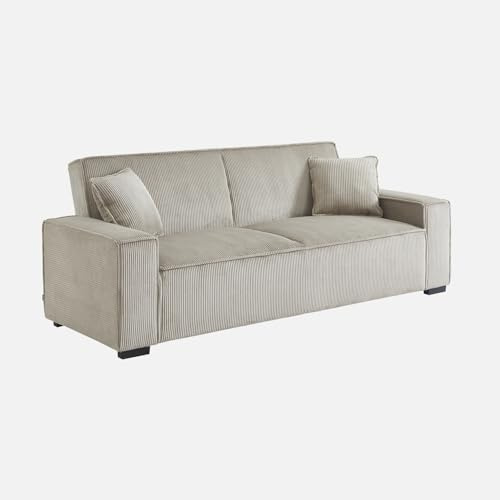 sweeek - Canapé Convertible 3 Places Beige Velours côtelé L 231 x P 96.5 x H 80cm