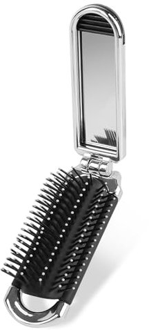Mini Haarbürste Mit Spiegel Reisebürste Klappbar Reise Haarbürste Reise Haarbürste Klappbar Haarbürste Mini Hair Brush Klappbürste Haarmassagekamm Tragbare für Männer Mädchen Frauen, Silber