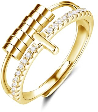 Estrellique Silber Anxiety Rings, 925 Sterling Silber Angst Fidget Ring, Offen Einstellbar Anti Stress Dekompressionsringe, 5/7 Kugeln Spinner Ring für Anxiety Damen Man Mädchen, Kreuz Anti-Angst-Ring