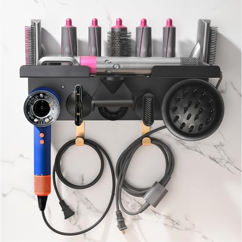 Upgraded 2-in-1 Holder Compatible with Dyson Airwrap and Hair Dryer, Suitable for Both Nural and Supersonic Models, Wall Mounted Stand to Organize Airwrap and Hair Dryer Attachments