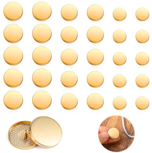 30 Goldene Knöpfe - Metall, Flach & Rund in 15mm, 20mm & 25mm - Goldfarben - Zum Annähen für Hosen, Jacken, Hemden & Anzüge - Frauen & Männer