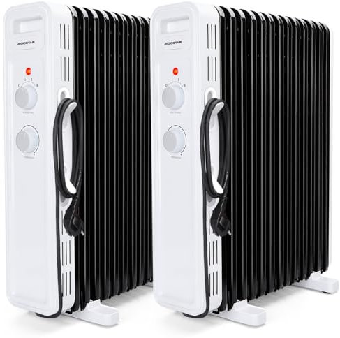 Aigostar Radiateur à huile de 2500 W, 13 éléments, 3 niveaux de puissance, thermostat réglable et fonction d'arrêt sécurisé, protection anti-retournement, recommandé pour les pièces de 25 ㎡, 2 unités