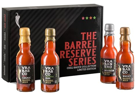 I LOVE SPICY The Barrel Reserve Series – Presentlåda med 4 Starkasåser Fatlagrade i Träfat – Begränsad Utgåva – Hantverksmässigt Tillverkad i Kroatien – Gourmetgåva för Matälskare och BBQ-fans