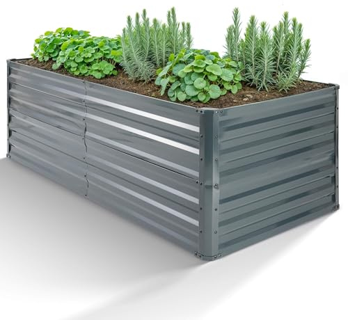 Arebos Upphöjd bädd metall 240 x 90 x 79 cm | Trädgårdsbädd av galvaniserat stål | Växtbädd väderbeständig och rostfri | rektangulär grönsaksbädd för trädgård och terrass | upphöjd bädd byggsats utan