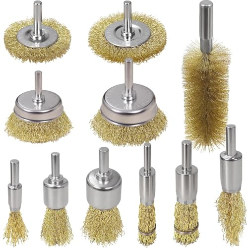 SBGGRL 11 Pcs Wire Brush Drill Attachments-Wire Wheel for Drill Set Carbon Steel Cup & End Brushes with Soft Bristles for Metal Stripping,Rust & Paint Removal,Die Grinder Accessories,1/4 Shank
