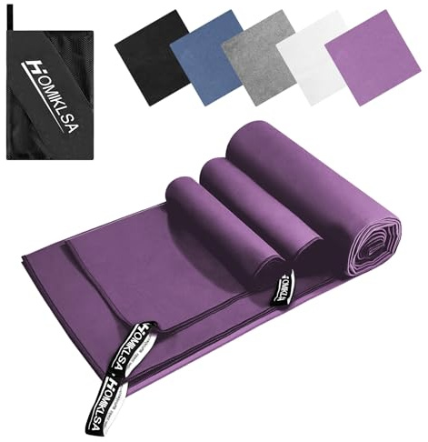 HOMIKLSA Mikrofiberhandduk 3 set – stor 200 × 100 cm & 2 liten 80 × 40 cm, snabbtorkande sporthandduk, för resehandduk, badhandduk, fitness & sporthanddukar och strandhandduk (lila)