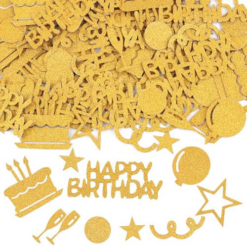 Lot de 100 confettis de table d'anniversaire, 5 cm, grande décoration à disperser, pour femme, paillettes, Happy Birthday, pour anniversaires, fêtes, décoration de table (doré)