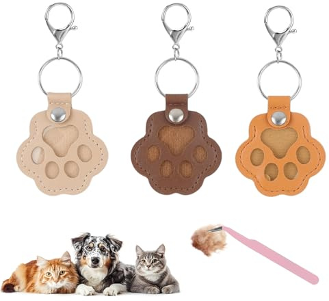 Porte-clés empreintes de pattes pour poils d'animaux avec pince - Porte-clés en cuir pour recueillir les poils de chat et de chien - Compartiment de rangement comme souvenir pour les propriétaires de