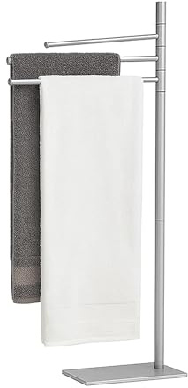 Relaxdays Portasciugamani a 3 Bracci Mobili, Piantana Bagno, HLP: 83x33,5x14 cm, Porta Asciugamani in Metallo, Argento