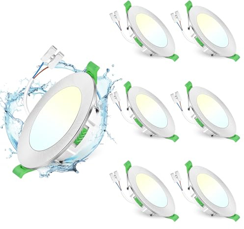 GeyouLux LED infälld spotlight 230 V dimbar, 8 W 800 LM IP44 takspotlights, 75–90 mm hålstorlek infällda lampor, 2700 K/4000 K/6500 K ultra platta infällda spotlights för badrum kök rund nickel