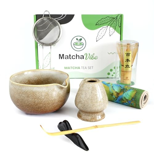 Kit Matcha Premium 7 Piezas – Set Completo para Principiantes con Cuenco Artesanal de Cerámica y Chasen Tradicional de Bambú | Ritual Japonés para Preparar Matcha en Casa | MatchaVibe