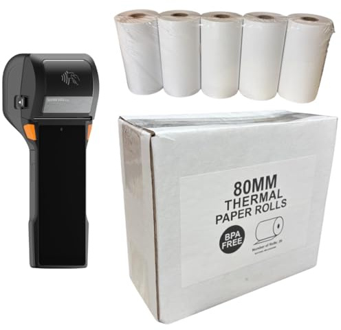 80 x 40mm Till Rolls Thermal (Box of 20 Rolls) Compatible with Just/Uber Eats Sunmi V2s Plus Machine, POS Cash Register, BPA Free