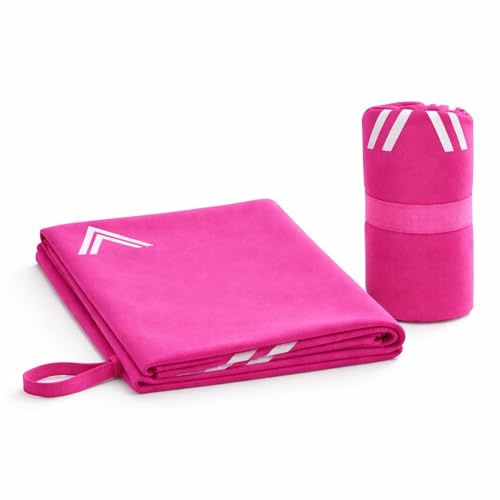 A2 performance Toalla Microfibra Gimnasio | Toalla Gym Hombre Mujer | Ultraligera, Compacta y Máxima Absorción| Ideal para Fitness, Yoga, SPA, Piscina y Viajes (Rosa y Blanco)