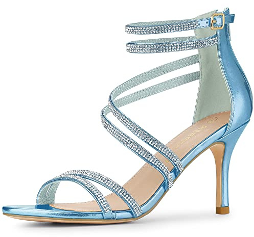 Allegra K Women's Ankle Strap Rhinestone Stiletto Heels Sandals Sky Blue US 6/UK 4/EU 36