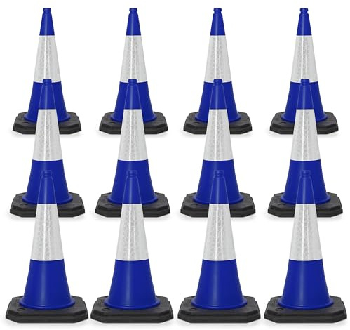Street Solutions UK Blue Traffic Cones 750mm Pack of 12 - Heavy Duty Road Cones Large, Wind Resistant High Reflectivity No Parking Cones
