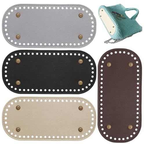 VRYNDH Set di 4 Basi Borsa Pelle PU Fondo Borsa Uncinetto, accessori per borse uncinetto,22×10cm Fondi per Borse Uncinetto con Fori, 4 Colori Ovali per Sacchetto A Maglia (A)