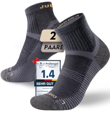 Juclise Chaussettes de randonnée quart légères en laine mérinos pour homme, Compression, amorti anti-ampoules, respirantes et évacuation de l'humidité