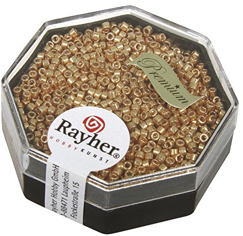 Rayher Delica-Rocailles, Miyuki-Rocailles, guld, 1,6 mm ø, burk 4 g, pärlor att trä upp, glaspärlor små, 14760616