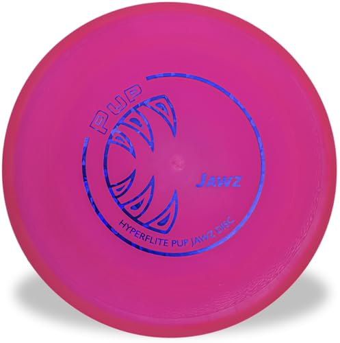Hyperflite Pup Jawz Dog Flying Disc – for Dogs Under 16” – Toughest Puncture-Resistant Disc – Ultra-Long Flights – World Record Proven – Competition Approved – 7” / 90g – Pink