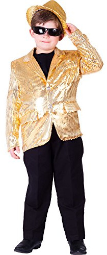 Dress Up America Gold Sequin Jacket For Kids - Boys Sequined Party Blazer - Dance Tuxedo Costume - Beautiful Dress Up Set for Role Play