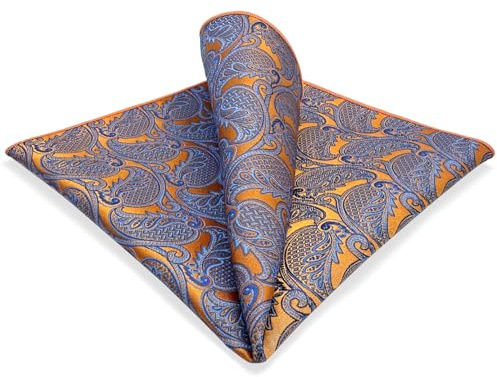 SHLAX&WING Silk Pocket Square Paisley Orange Blue Mens Hankies Hanky Large Size