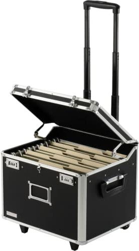 Vaultz Portable File Storage Box with Handle - 14.5 x 17.5 x 15.5 Letter/Legal Size Mobile Lock Box - Double Combination Locking Cabinet - Black