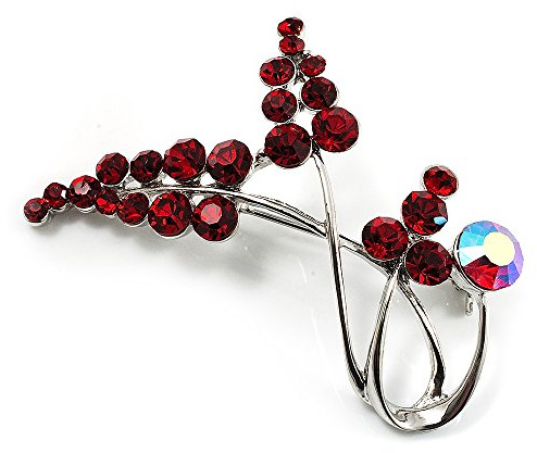 Spilla floreale con strass rosso bordeaux (tono argento), Misura unica, Nessun tipo di metallo, Diamante
