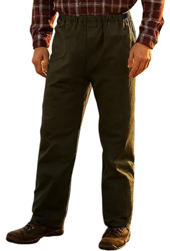 Game Technical Apparel Men’s Wax Over Trousers – Water Repellent, Wax Cotton, Elasticated Waist, Adjustable Fit – Made in UK – Compatible with Game Wax Jackets Green