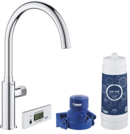 Grohe Blue Pure Mono Starter Kit Küchenarmatur mit Filterfunktion, C-Auslauf chrom 30387000