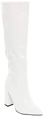 Toocool - Bottes Femme Chaussures Pointu Crocodile Genou Talons Hauts X8062, Blanc, 36 EU