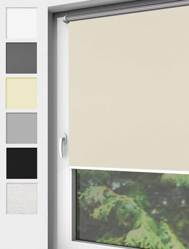 Home-Vision® Verdunkelungsrollo Klemmfix, ohne Bohren mit Klämmträgern, Fensterrollo, Seitenzugrollo, Verdunklungsrollo, Lichtundurchlässig Thermorollo (Creme, B125cm x H150cm)