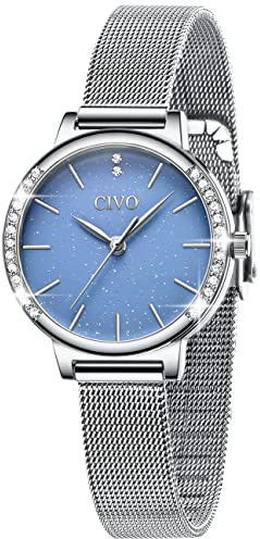 CIVO Damen Uhr Silber Wasserdicht Sternenhimmel Elegant Einfach Uhr Damen Klassisch Business Kleid Lässig Analog Geschenke