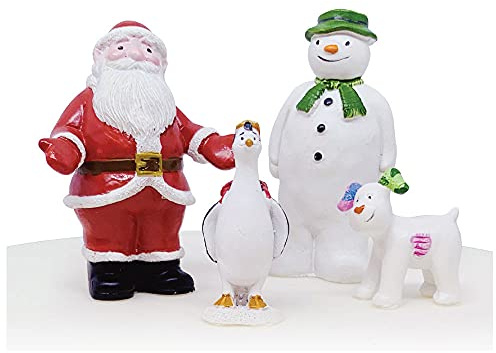 Snowman and Snowdog Cake Topper Set, 4 Hand Painted Resin Figures