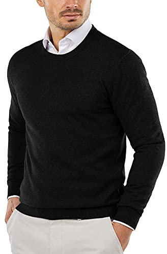 COOFANDY Men's Crewneck Sweaters Long Sleeve Dress Knit Sweater Lightweight Slim Fit Pullover Sweaters Black