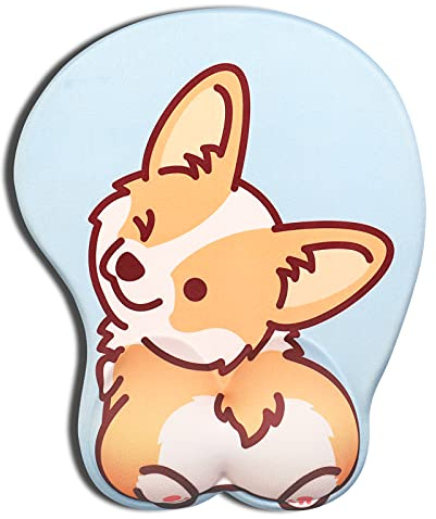 AOKSUNOVA Mouse Mat with Gel Cushion Mousepad with Palm Rest 3D Mouse Mat Gel Corgi Motif