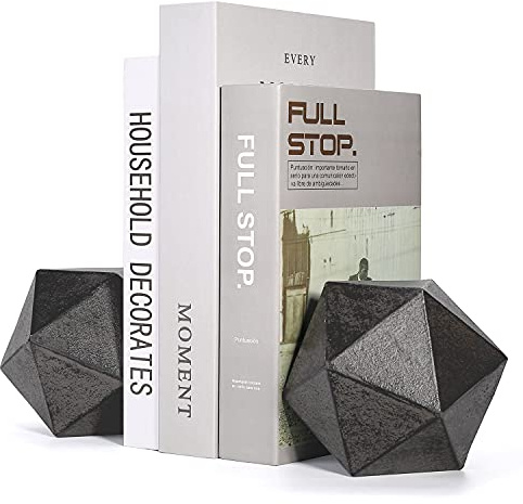 Ambipolar Geometric Decorative Ball Shaped Bookends, Modern Cast Iron Black Bookends for Office Desk, Book Shelf, Room Decor, Home Office, Book Stand or Organizer, Set of 2. Antique Black