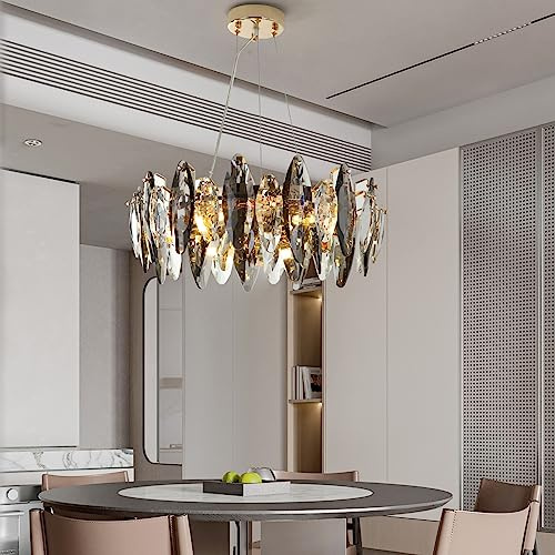 TTNAO Lusso Lampadario in Cristallo K9 Cristallo Moderno Lampada a Sospensione,per Salotto, Sala da Pranzo, Camera da Letto, Ristorante,Regolabile in Altezza,6 Lampade (Circolare)