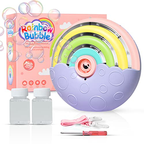 Panacare Automatische Seifenblasenmaschine, Tragbares Regenbogen Blasenmaschine für Kinder 1500+ Seifenblasen/Min mit Seifenblasenlösung*2, Seifenblasenspielzeug Kinder für Party/Hochzeit