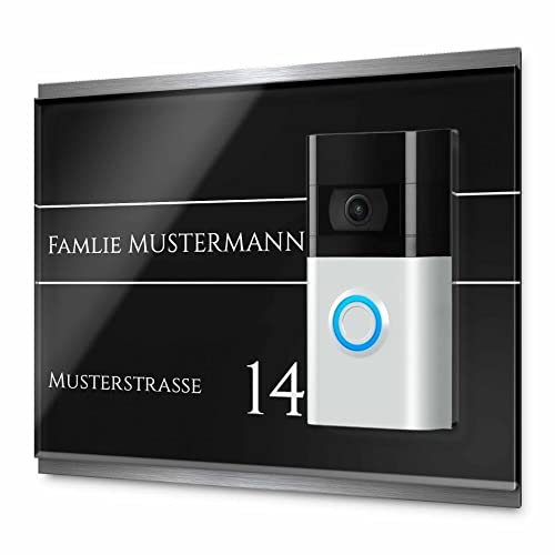Luxuriöses Schild für Ring Doorbell aus Edelstahl und Acrylglas - Kompatibel mit allen gängigen Video Doorbells und Funk Klingel Modellen - einfache Montage - Namensschild Funkklingel