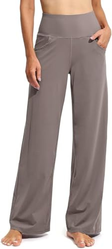 G4Free Pantaloni a gamba larga per donna pantaloni da yoga con tasche Petite/Regular/Tall Pantaloni da lavoro casual larghi, Tortora, M petite