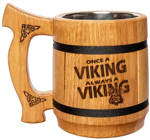 Norreno Boccale di Birra in Legno - Regalo di Natale per Uomo - Bicchiere 0.6 per Papà